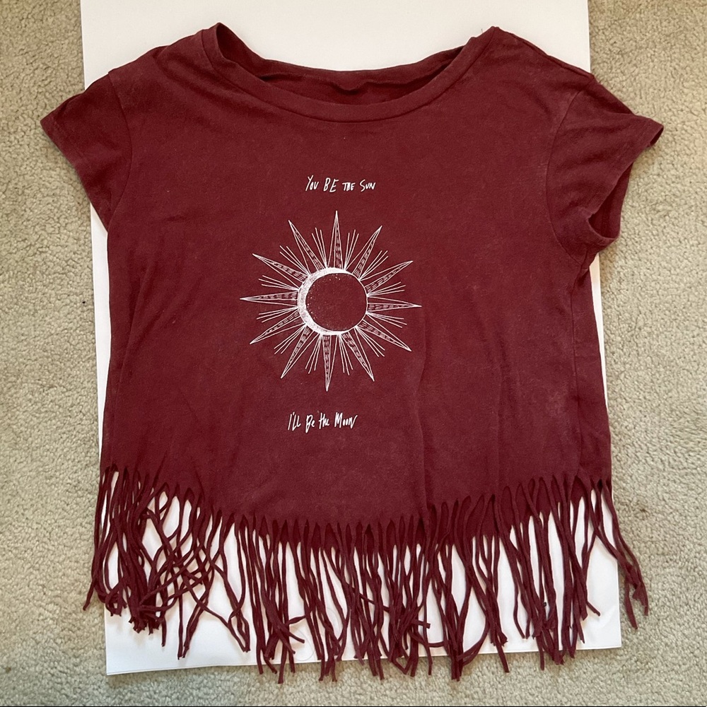 American eagle Graphic crop fringe tee size XS